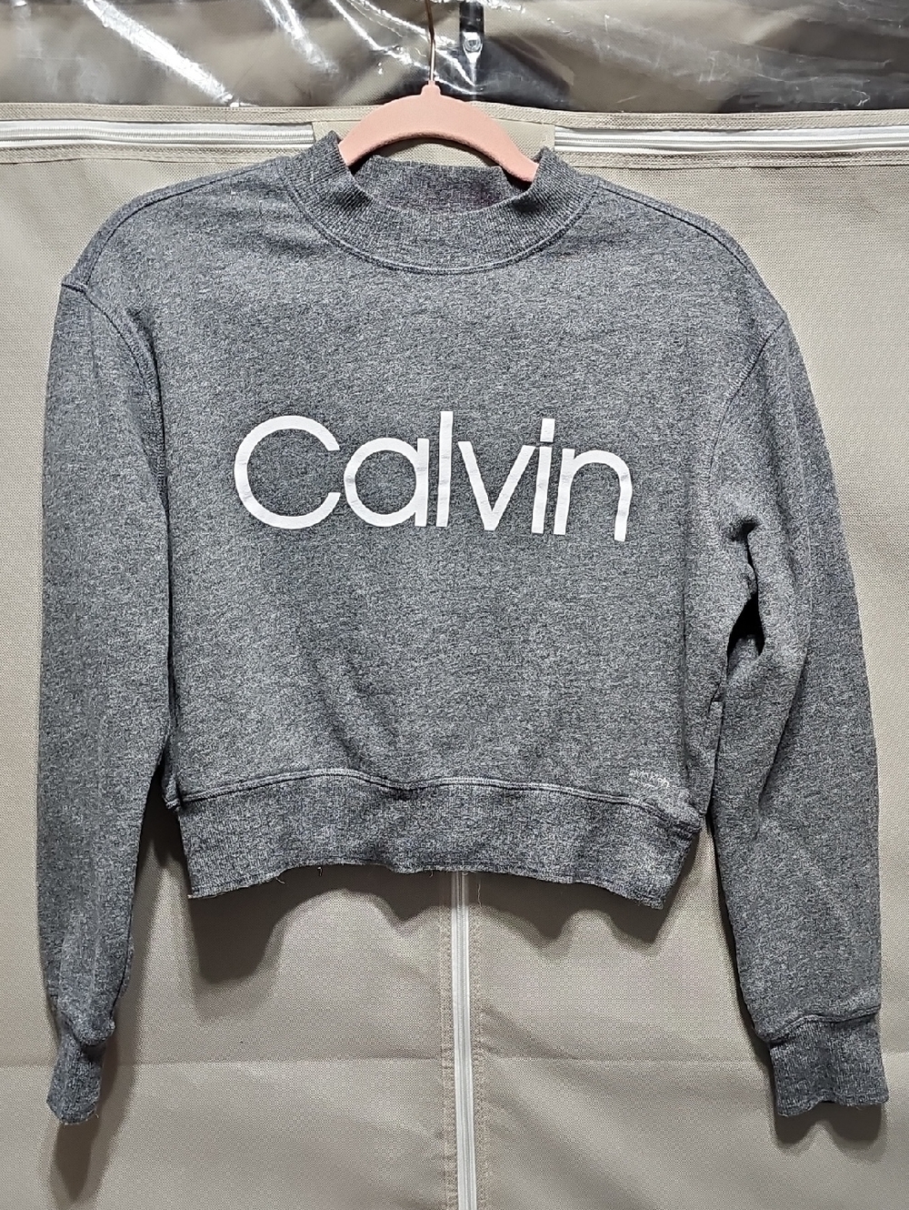 Calvin Klein Gray Sweatshirt with Pink Collar Accent